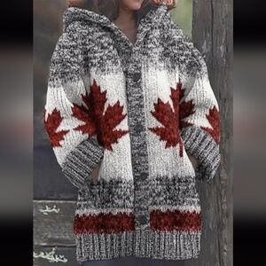 Maple Leaf Sweater - Gray, Red, and White